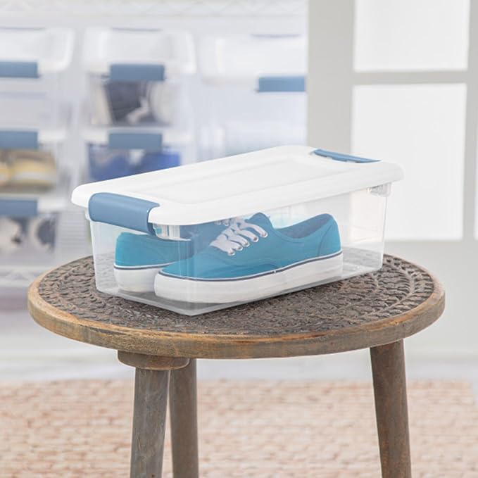 Sterilite 48-Pack Latching Box, Under Bed Storage Bins with Lids, Clear Plastic, 6 Quart - Heavy-Duty Organizing Containers for Closet, Bathroom, and Office