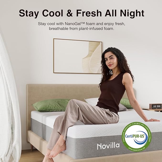 Novilla Twin Size Mattress, 12 Inch Gel Memory Foam Mattress for Cool Night & Pressure Relief, Medium Plush Feel with Motion Isolating, Bliss