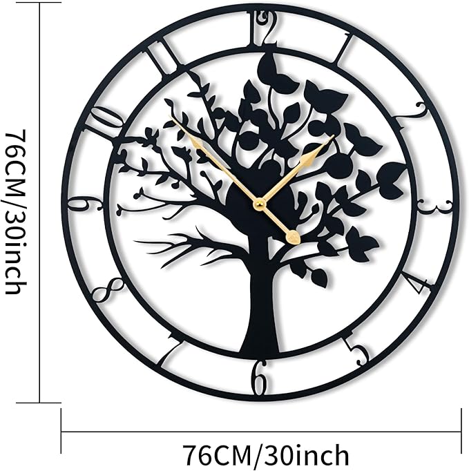 30inch/76cm Extra Large Tree of Life Wall Clocks for Living Room Decor,Bedroom,Battery Operated,Metal,Decorative,Analog,Silent,Non Ticking Wall Clock,Room Wall Decor (Tree of Life, 30 inches)
