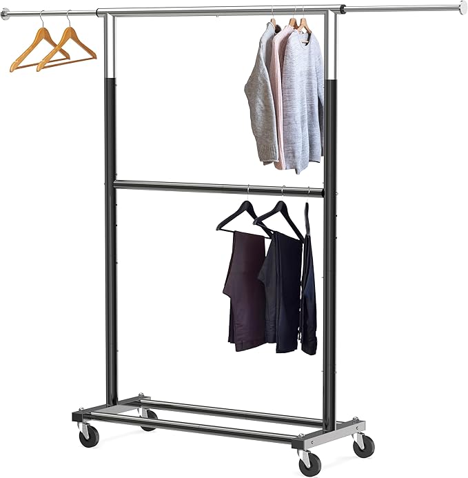 Simple Houseware Double Rod Garment Rack, Black
