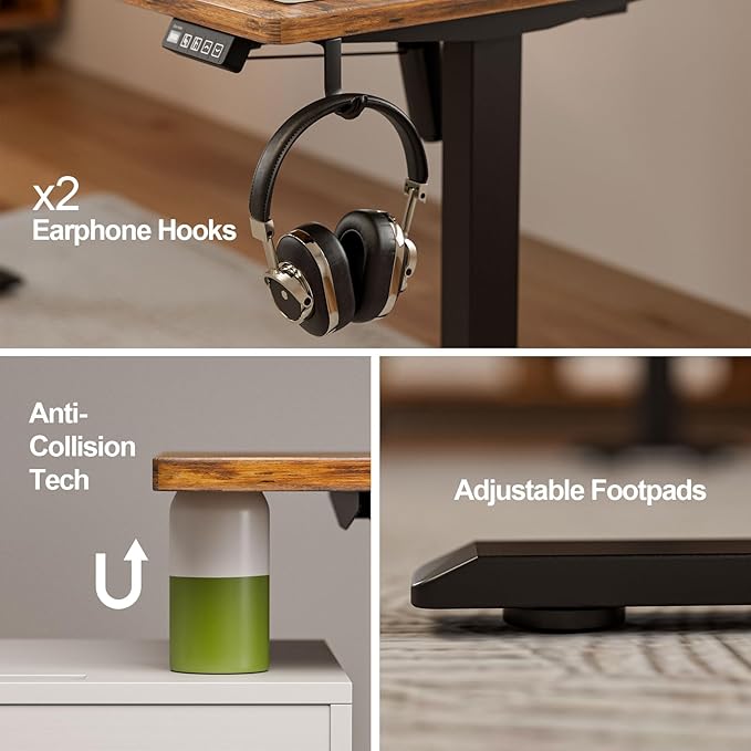 Grandder L Shaped Standing Desk Adjustable Height, Electric Standing Corner Desk, 63 Inch Sit Stand Computer Table with Splice Board, Rustic Brown