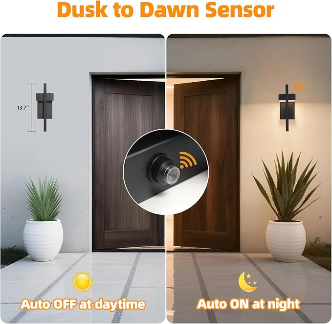 tewei LED Outdoor Wall Sconce Dusk to Dawn Outdoor Lighting, Modern Exterior Lighting Fixtures, Black LED Front Porch Lights Outside Wall Mount Lights for House, Hallway, Warm White 3000K, 1 Pack