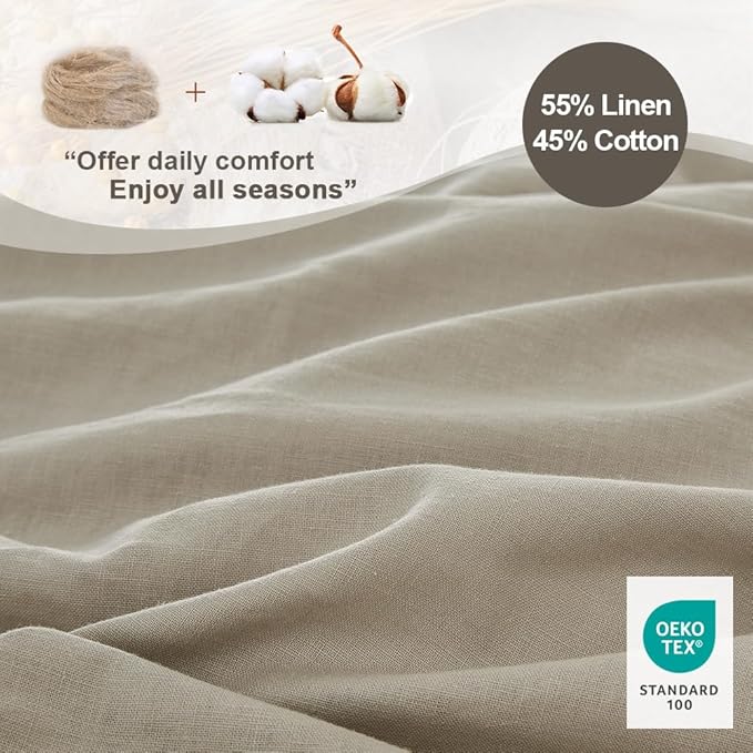 Simple&Opulence French Linen Duvet Cover Set 78" x 86"- 3 Pieces (1 Comforter Cover,2 Pillowcases)- Natural Flax Cotton Blend-Solid Color Breathable Farmhouse Bedding- Khaki, Full