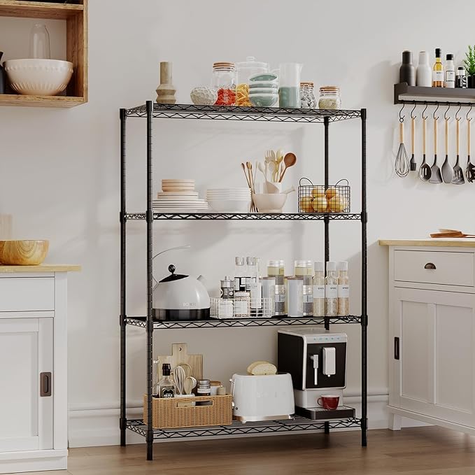 BestOffice | 4-Tier Wire Storage Shelves | 36x14x54 | Black | with Adjustable Racks | Heavy-Duty Metal Shelf, Holds Upto 1000 lbs | No-Tool Assembly | Ideal for Home & Garage Shelving