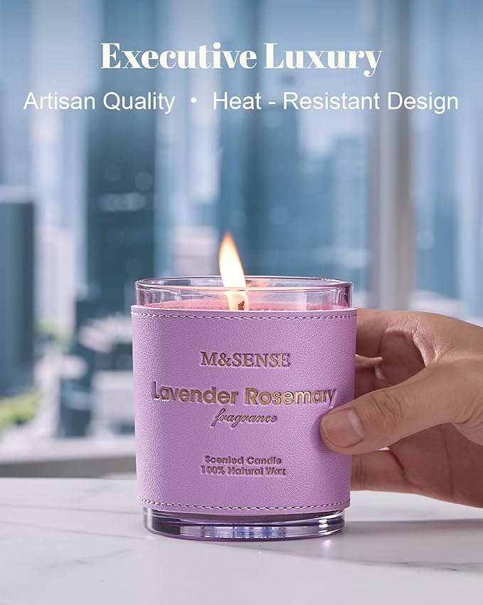 M&SENSE Lavender Rosemary Scented Candles, Vegan Soy Candles, Heavy Scented, 10oz 42-Hour Slow Burning Time, Toxic Free Fall Winter Bathtub Aromatherapy Relaxing Spa, Fancy Gift for Home Decor