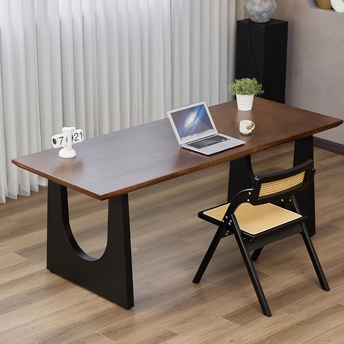 Wooden Executive Office Desk Computer Table Multi-Sized High Cost Performance Stylish Design Metal Legs Versatile Use for Office or Dining Casual Table (Walnut Color, 78.74in)