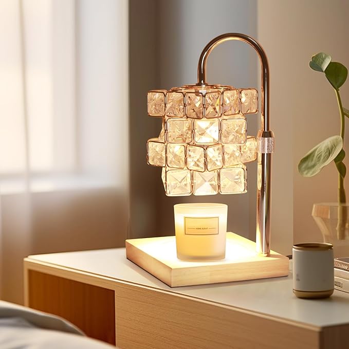Candle Warmer Lamp Dimmable Wax Melt Warming Lamp with Timer Scented Wax Candle in Jar During Bathing & Yoga & Meditation with 2 Bulbs Home Decor Gift for Female (Diamond Square)