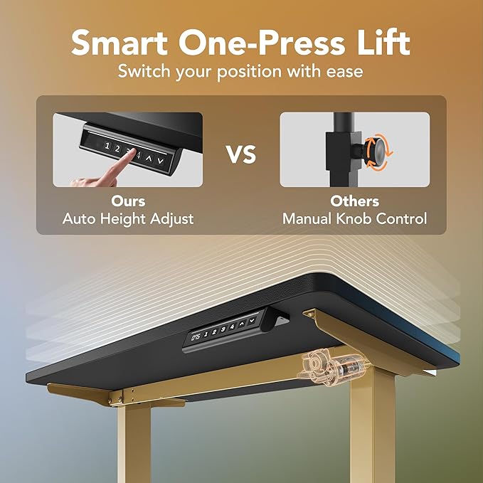 HUANUO 32" Small Electric Standing Desk Adjustable Height, 4 Memory Height Settings, Sit Stand Up Desk for Home Office & Computer Workstation, Black and Gold Frame