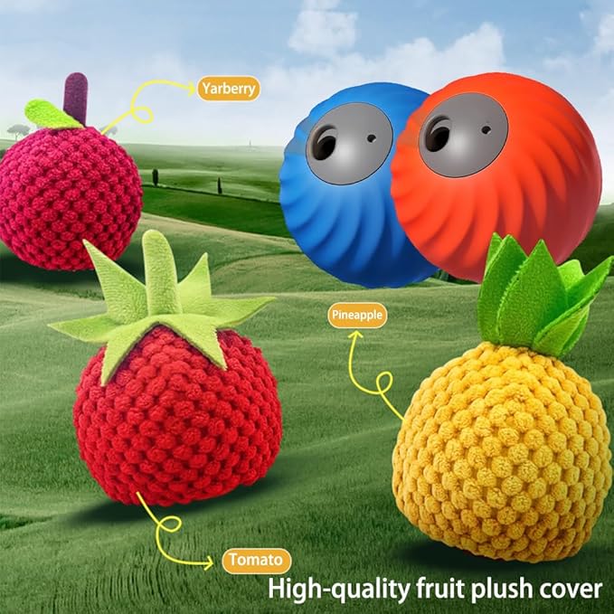 Smart Interactive and Treat Dispenser Auto Rolling Ball, Dual Modes,USB-C Rechargeable, Durable Pet Safe Design,for Small Or Medium Dogs and Cat (Orange Ball Plush Fruit Set)