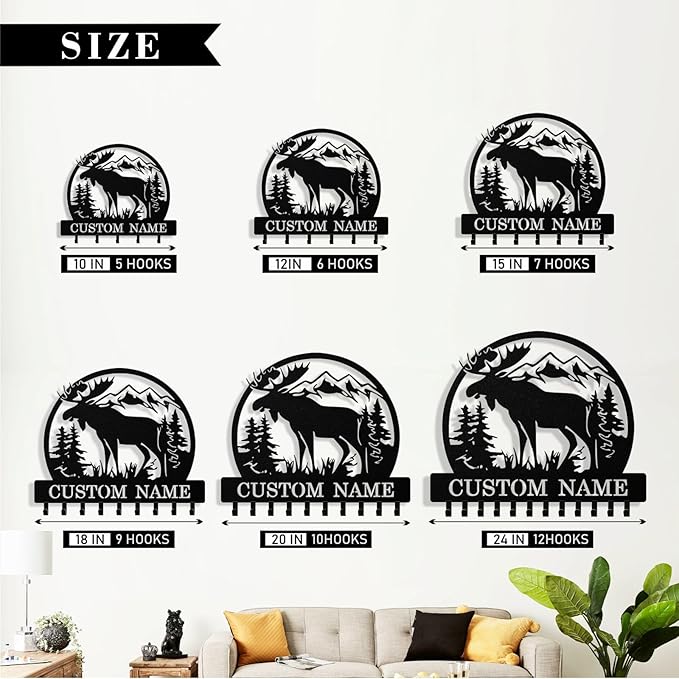 Personalized Deer Key Holder Wall Mount, Custom Metal Keys Hanger for Wall with Name, Custom Key Rack Holder with Hooks for Entryway, Front Door, Hallway, Living Room, Kitchen