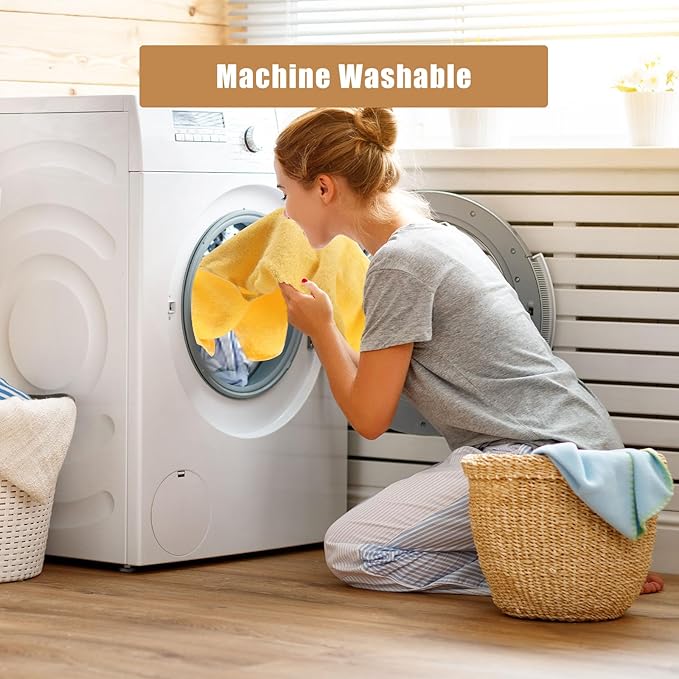 SEMAXE 18-Pack Bath Towel Set Include 6 Bath Towels, 6 Hand Towels, 6 Wash Cloths, 100% Cotton Bathroom Towels with Hanging Loops and Nano-Bio Lifecycle Labels, Soft & Absorbent Towel, Yellow & Grey