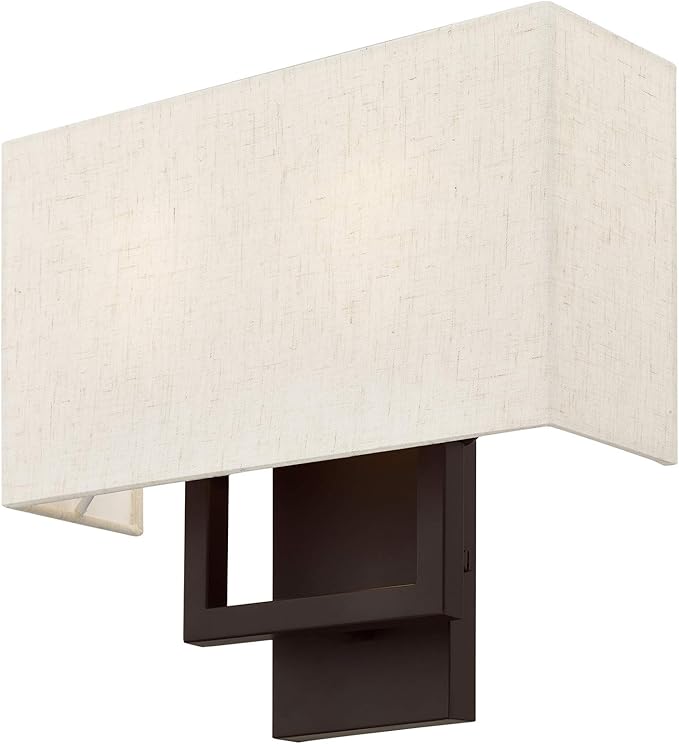 Livex Lighting 50994-07 Pierson Collection 2 Light Ada Wall Sconce, Oatmeal Fabric Outside, White Fabric Inside Hardback Shade, Bronze Finish