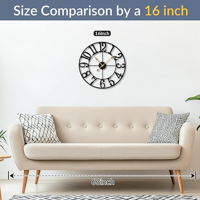 LEIKE Arabic Numeral Wall Clock 16IN Battery Operated Black, Silent Non Ticking, Wall Clocks for Living Room Decor, Small Classic for School, Office, Home, Kitchen, Bedroom