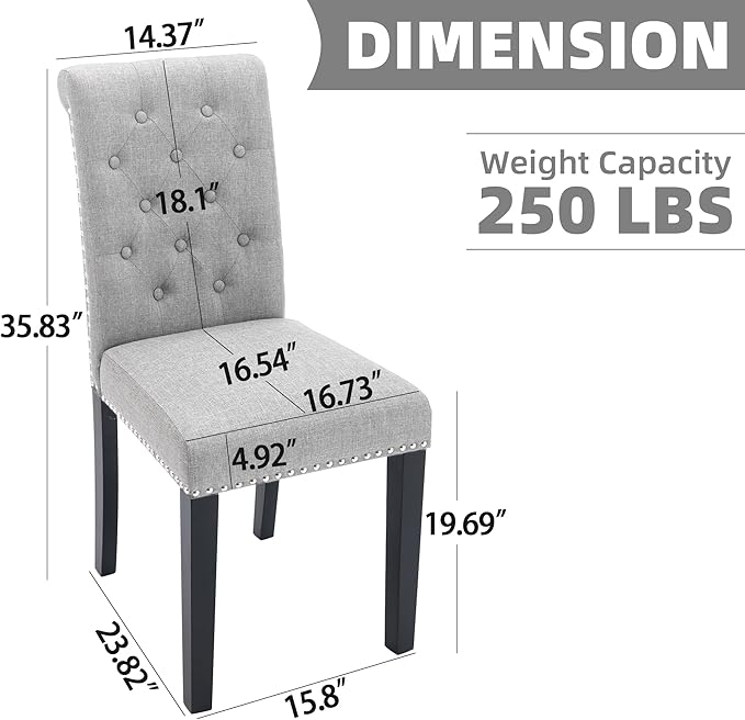 Westice Dining Room Chairs Set of 4 Upholstered Fabric Kitchen Chairs Dining Room Side Chair with Nailhead Trim and Rubber Wood Legs for Small Space Apartment, Light Gray