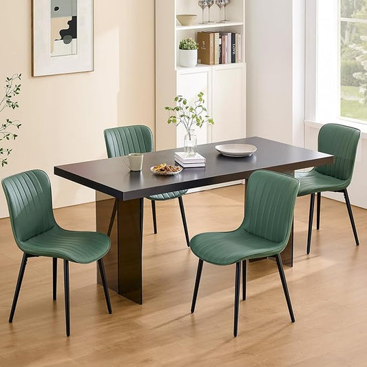 Modern Dining Chairs Set, Heavy Duty Upholstered Side Chairs with Faux Leather, Comfortable Cushions & Durable Metal Legs with Adjustable Feet, Perfect for Kitchen, Dining Room (Green, Set of 4)