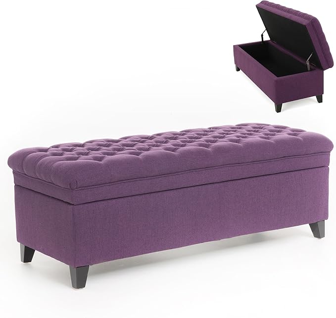 Setawix Linen Storage Benches for Bedroom,50" Bed End Bench with Storage,Tufted Purple Storage Ottoman Bench for Living Room,Rectangle Entryway Benches with Storage and Seating (Purple, Linen)