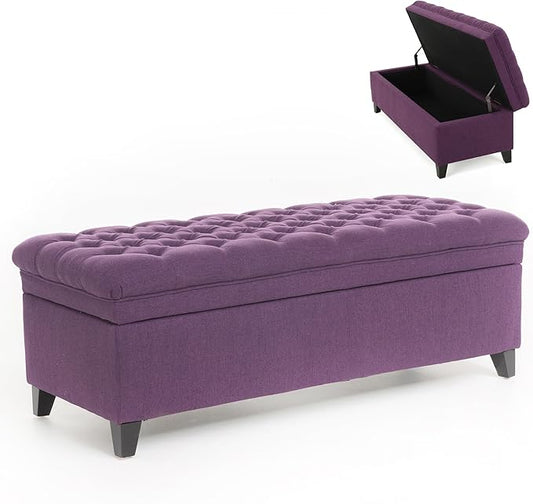 Setawix Linen Storage Benches for Bedroom,50" Bed End Bench with Storage,Tufted Purple Storage Ottoman Bench for Living Room,Rectangle Entryway Benches with Storage and Seating (Purple, Linen)