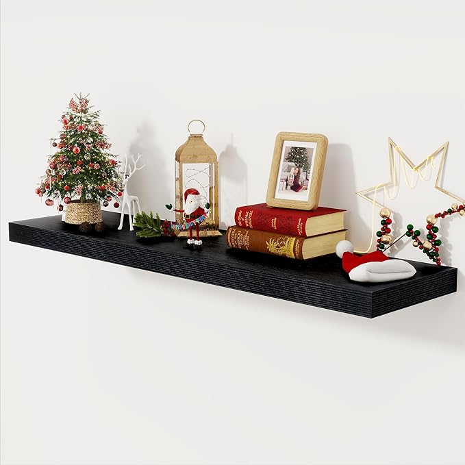 Black Floating Shelves 48 Inch Long, 12 Inch Deep Floating Shelves for Wall, 48 x 12 Large Wall Shelves for Home Storage & Display, 2" Thicked Floating Shelf for Bedroom, Living Room, 1 Pack