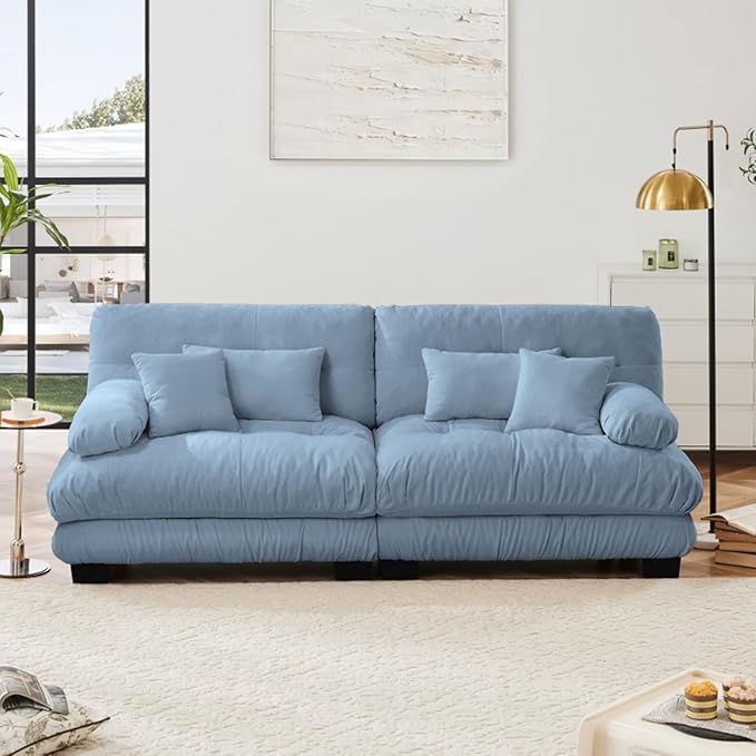 94.4” Oversized Loveseat Sofa, 2 Seater Modular Sectional Sofa, Blue Large Sectional Couches for Living Room, Fluffy Chenille Fabric Cloud Couch with 4 Pillows, Deep Seat Sofas
