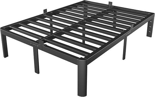 Full Size Bed Frame No Box Spring Needed, 14 Inch Metal Full Bed Frame, DIY Headboard Holes, Heavy Duty Steel Support 3500 LBS, Noiseless, Round Corner Legs, Storage Space, Easy Assembly, Black