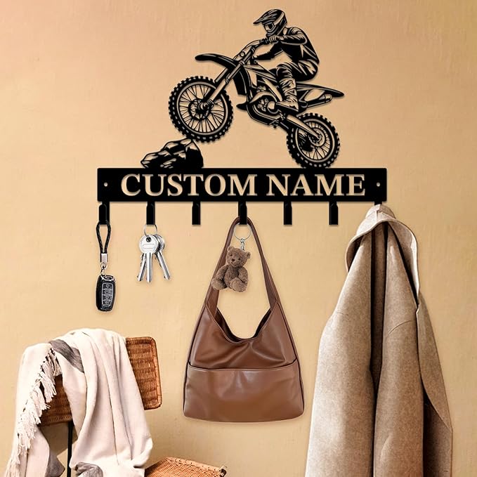 Personalized Custom Name Motorcycle Keys Hooks,Metal Motorcycle Art Clothes Keys Hooks,Metal Motorcycle Lover Wall Home Storage Decorative Keys Hooks,Key Holder Hooks for Wall (Style C)