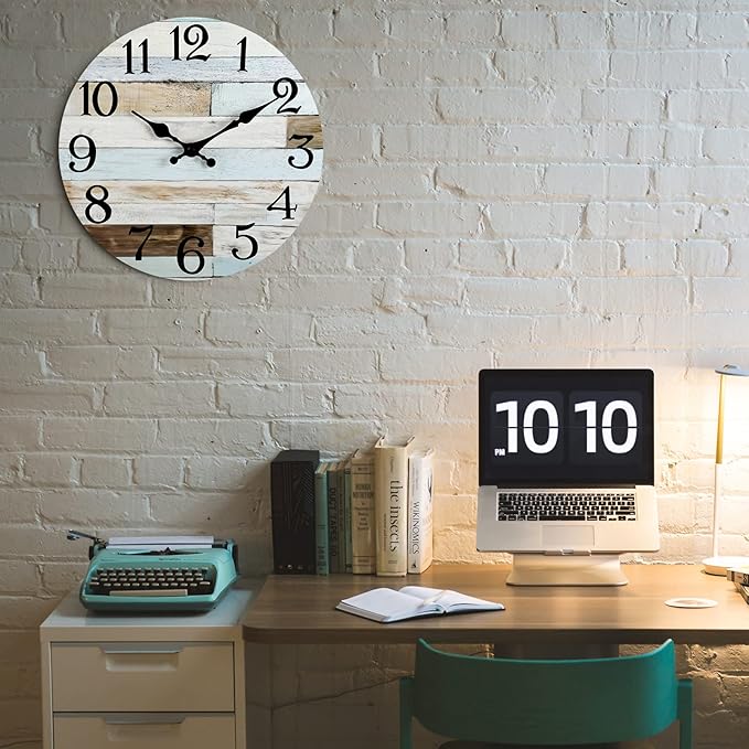 Wall Clock Battery Operated 10 Inch Silent Non-Ticking Coastal Country Style Decorative for Living Room, Kitchen, Home,Bathroom, Bedroom, Laundry Room