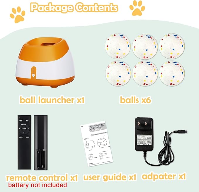 Automatic Dog Ball Thrower Launcher Interactive Toys, Auto Dog Ball Launcher for Medium to Large Dogs, Remote Control Tennis Balls Machine for Dogs, Pet Mental Stimulation Toys, with 6 Balls