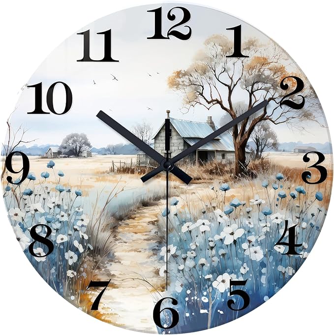 XNM Small Wall Clocks Battery Operated 12 Inch Flower Silent Wall Clock for Bedroom Rustic Clocks for Walls(No Solid Wood, It is with MDF Material)