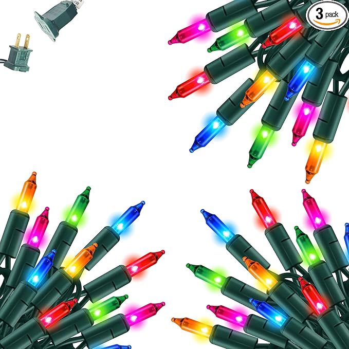 Dazzle Bright Christmas Lights, 60FT 300 Count Incandescent Waterproof Mini String Lights Plug in, Connectable Christmas Decorations for Outdoor Home Party Garden Yard, Multi-Colored