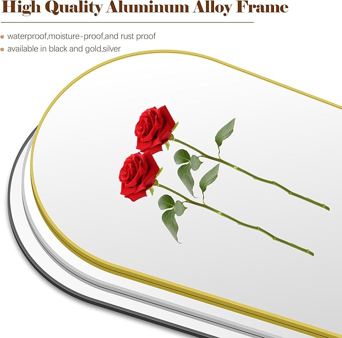 Arched Bathroom Mirror, 36"x48" Gold Arch Mirror for Bathroom, Wall Mounted Mirror, Gold Vanity Wall Mirror w/Metal Frame for Bedroom, Entryway, Living Room, Vertically Hanging or Leaning Against