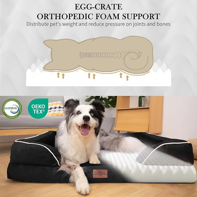 Comfort Expression Large Dog Beds Waterproof Orthopedic Foam Dog Sofa Beds Comfy Pet Bed with Washable Removable Cover & Non-Slip Bottom(Large,Black)