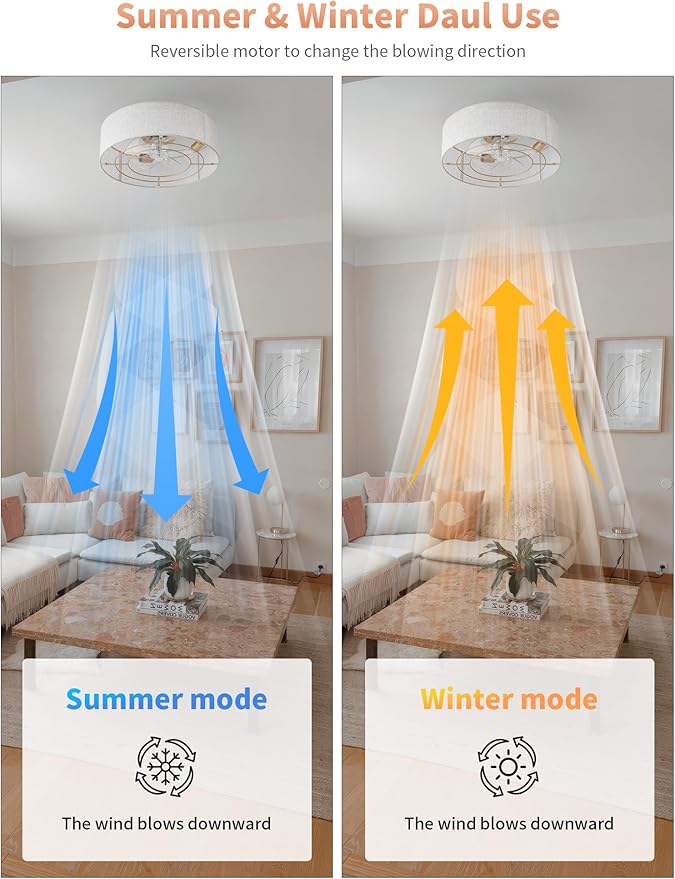 Ceiling Fans with Lights, 20" Boho Ceiling Fan with Light Flush Mount, Drum Rattan Low Profile with 6 Speeds, Remote Control for Bedroom, Nursery, Living Room