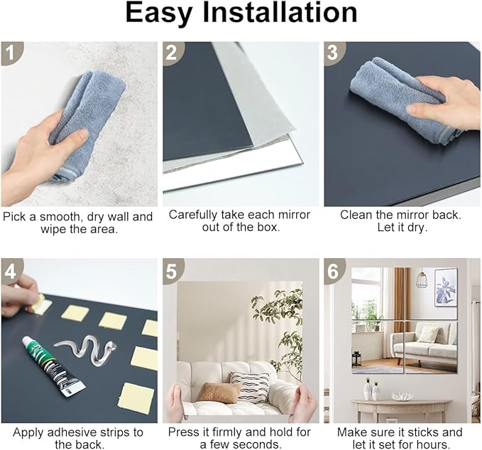 Vlush Full Length Wall & Tiles 10.2'' x 10.2'' x 4PCS Full Body Mirror, Full Length Mirror Wall Mounted Mirrors Decorative for Home Gym, Door, Bedroom & Bathroom