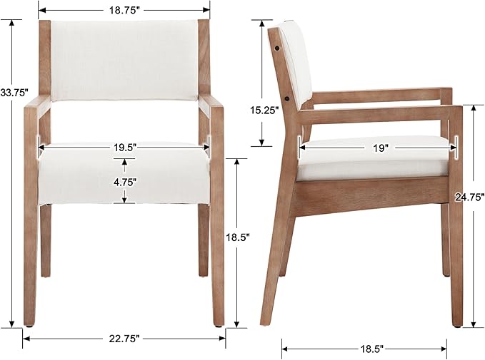 EALSON Upholstered Dining Chairs Set of 6 Mid Century Dining Room Arm Chairs with Hardwood Frame Modern Farmhouse Kitchen Side Chairs for Living Room, Beige Linen