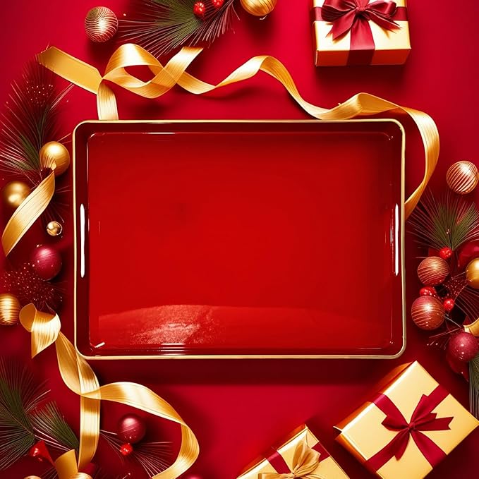 Large Red Tray, Elegant Plastic Coffee Table Tray for Ottoman, Home Decor, Living Room.16.7"*12"*1.6"