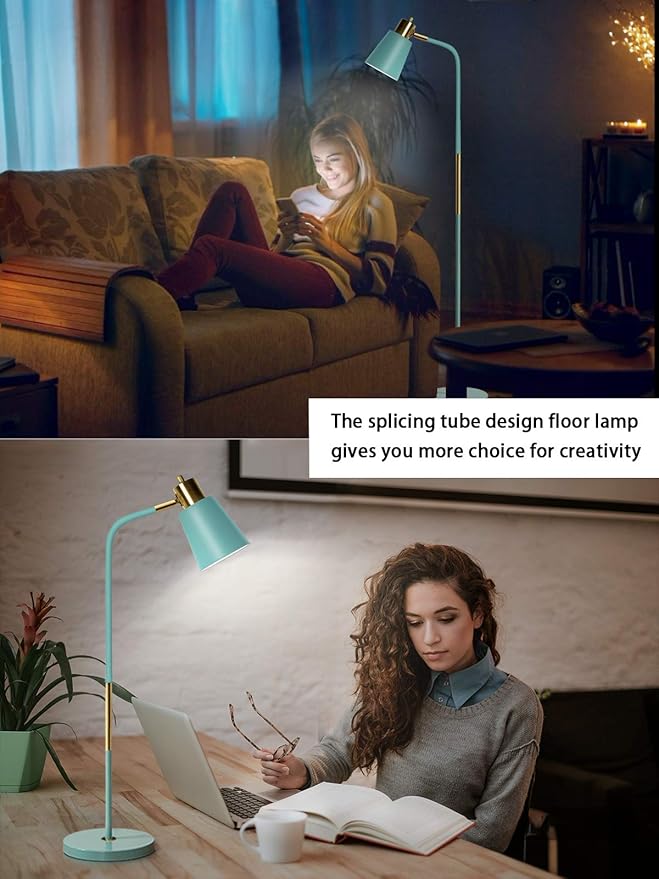 Floor Lamp, Industrial Floor Lamps for Living Rooms Rustic Farmhouse Reading Standing Floor Lamp Adjustable Metal Heads Indoor Task Lighting for Living Room Bedroom Office Home Décor (Green)