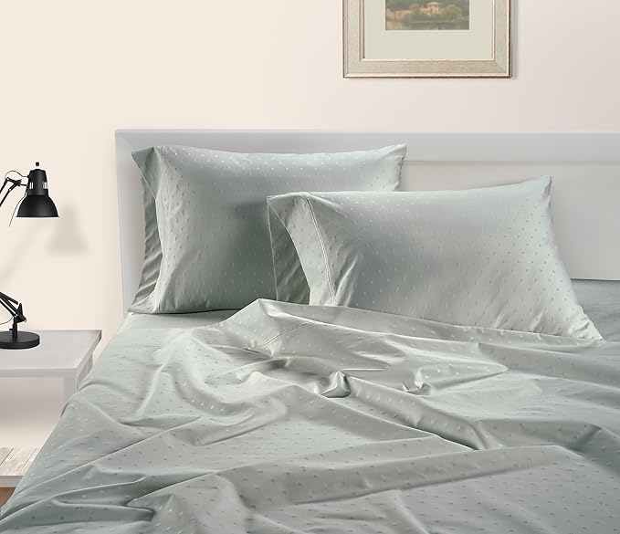 100% Egyptian Cotton Sheets King Size– Silky Sateen Weave for All Season Comfort, 15" Deep Pocket King Sheet Set, OEKO-TEX Certified, Fade Resistant, Durable Hotel Comfort at Home -Swiss Dot Mineral