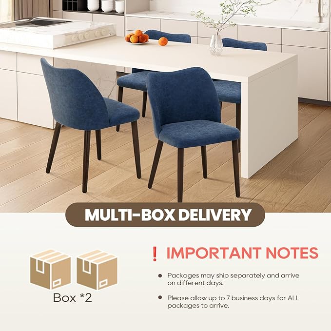 Wooden Dining Chairs Set of 4, Upholstered Kitchen Dining Room Chair, Modern Farmhouse Dinner Chair for Restaurant & Cafe, Blue