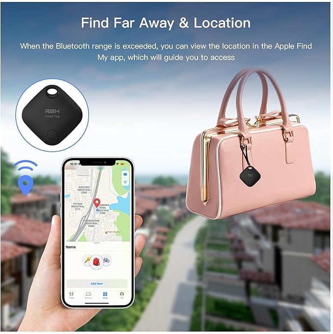 Air Tracker Tags 4 Pack (iOS Only, Not for Android) Bluetooth Luggage Tracker Tags Works with Apple Find My, Key Finder and Item Locator for Luggage, Backpack, Suitcases, Replaceable Battery