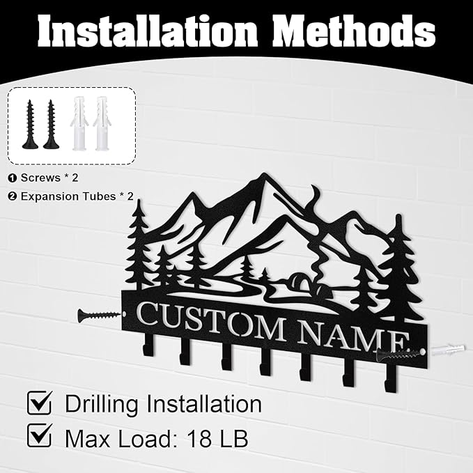 Personalized Metal Key Holder Wall Mount, Custom Name Camper Key Holder for Wall, Camping Decor, Key Hanger Organizer for Entryway Front Door Hallway Office, Housewarming Gifts Color07