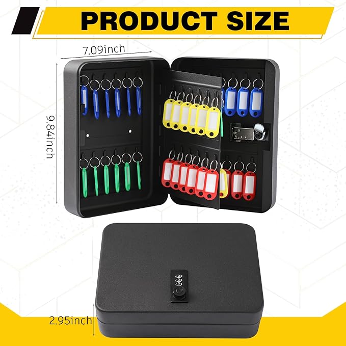 Ripeng 48 Keys Key Cabinet with Combination Lock - Steel Key Box with Tags and Hooks Wall Safe Storage Box for Car Office Hotel House Rental Business