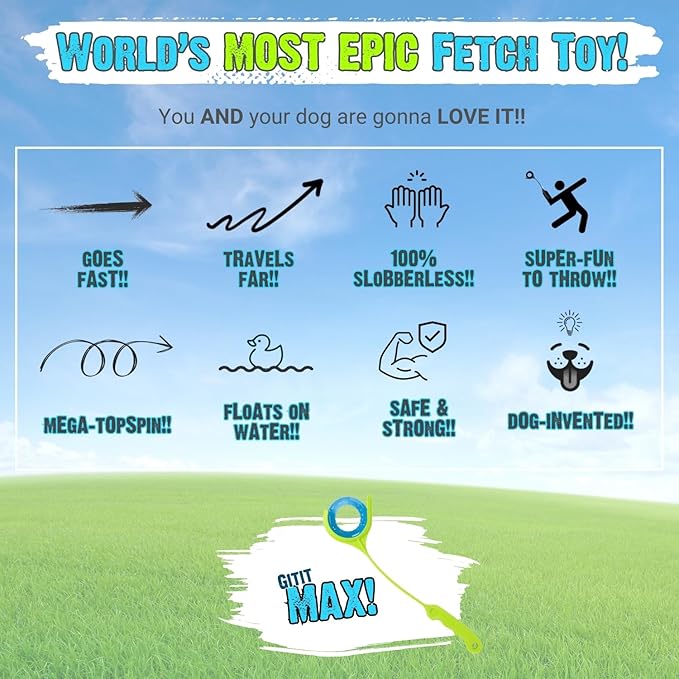 Gitit MAX! - Launcher + Ring, Epic Fetch Dog Toy, Slobberless/Clean Hands Loading, for Medium to Large Dogs