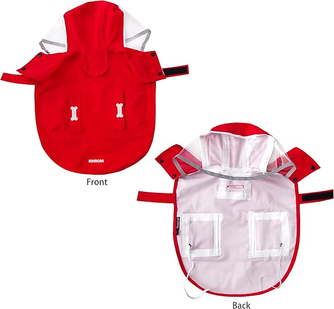 Dog Raincoat,Waterproof Rain Poncho with Hoodie, High Reflective Adjustable Pet Rain Jacket with Leash Hole for Small Medium and Large Dogs (Red, Large)