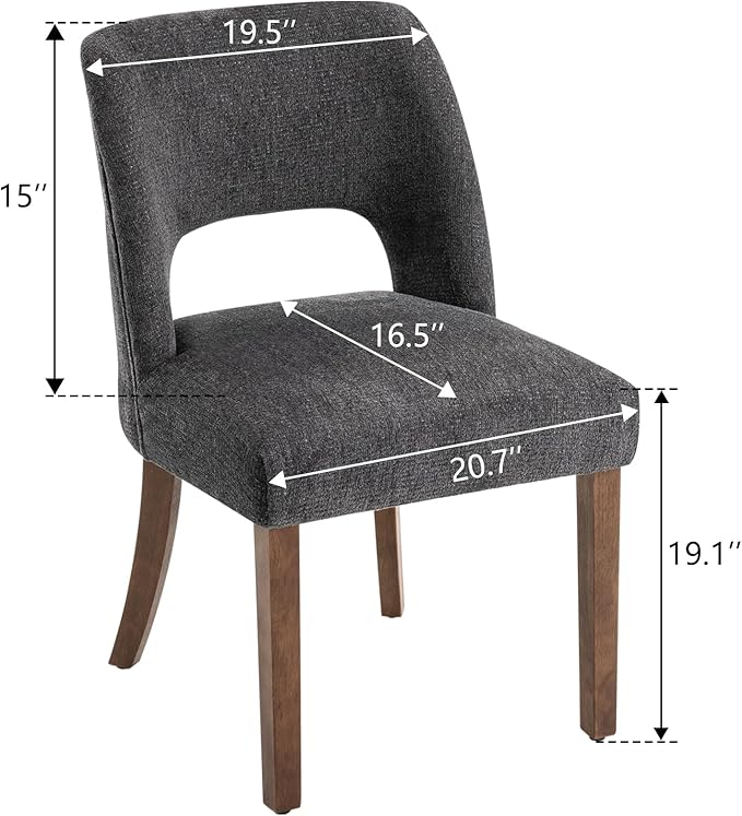 VKNOW Wooden Dining Chairs Set of 2, Modern Fabric Upholstered Dining Room Chair Kitchen Chairs, Farmhouse Dinner Chair for Kitchen Dining Room, Charcoal