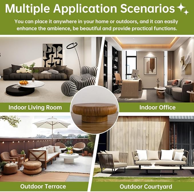 Brown Round Coffee Table for Living Room Round Fluted Drum Coffee Table Modern Fluted Coffee Tables for Living Room (Brown, 39.3 inch)