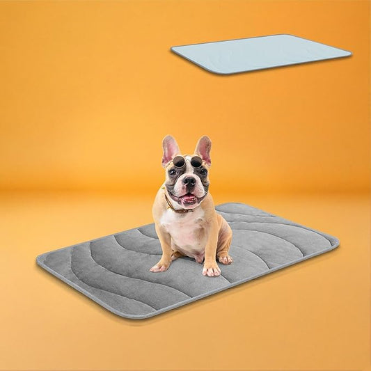 Cozyide Dog Crate Pad, Medium Reversible Dog Cooling Mat(Cool & Warm), Washable Soft Crate Mat for All Season, 28" L x 22" W, Dark Grey & Ocean Blue