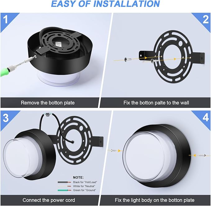 Outdoor LED Ceiling Flood Lights, Waterproof Modern Exterior Wall Light, 12W Anti Rust Outside Porch Light with 6000K Daylight Small Circle Wall Mount Fixtures for House Backdoor Yard Entryway