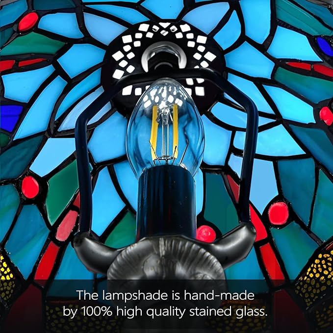 Exquisite Dragonfly Tiffany Style Table Lamp,Handcrafted Stained Glass Lamps for Bedroom, Living Room Decor,8-Inch Small Tiffany Lamp with LED Bulb.