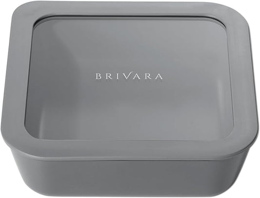 Ceramic Coated Glass Food Storage Container | No PTFE, PFOA, PFAS, and BPA | Reusable Non Toxic Meal Prep Container with Glass Lid | Easy To Store | 5 Cup Square [Smoke]