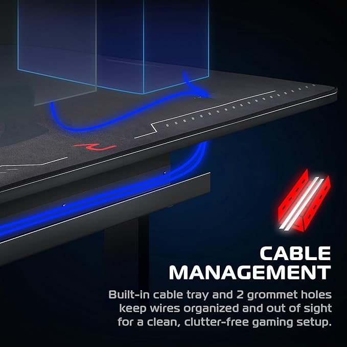 Respawn 1048 Gaming Desk with Cable Management - 48 Inch Ergonomic Full Computer Desk Mouse Pad, Sturdy Home Office Workstations, Laptop PC Console Gamer Table, Wooden Study Table for Bedroom - Black